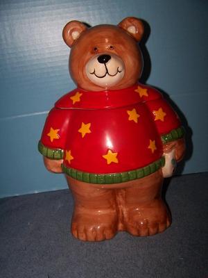 LOT 80 GREAT COLLECTABLE NEIMAN MARCUS BEAR COOKIE JAR -- SWEATER