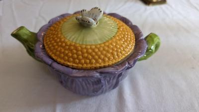 Kate Williams Flower Teapot Purple Butterfly Handle Chip Spout