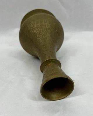 Brass Vase with Stem and Leaf Engraved Pattern