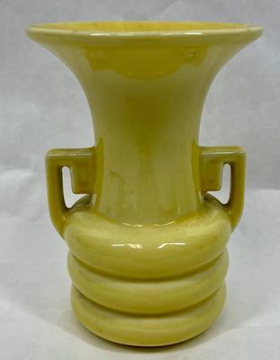 Abingdon Yellow Ceramic Pottery Vase with handles 9.75