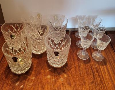 6 WATERFORD CRYSTAL KINSALE OLD FASHION GLASSES AND 6 STEMMED GLASSES