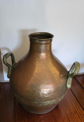 EGYPTIAN COPPER BEAN POT WITH BRASS HANDLES