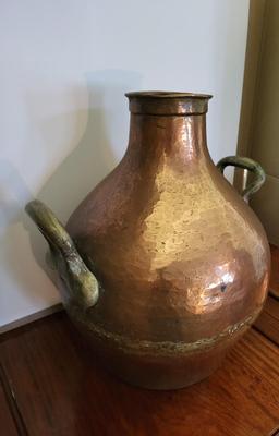 EGYPTIAN COPPER BEAN POT WITH BRASS HANDLES