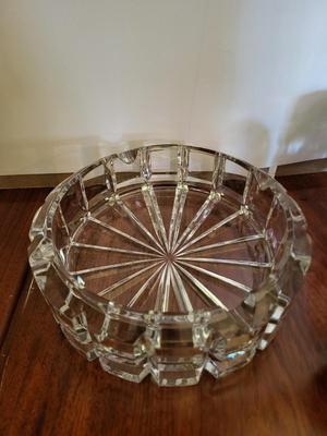 2 1970's CRYSTAL BLOCK ASHTRAYS, WATERFORD CRYSTAL BOX W/LID AND 2 MARBLE EGGS