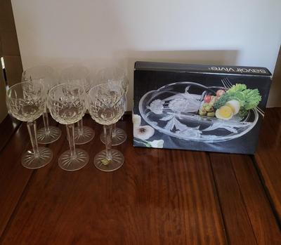 6 WATERFORD LISMORE BALLOON GLASSES AND SAVOIR VIVRE RELISH DISH