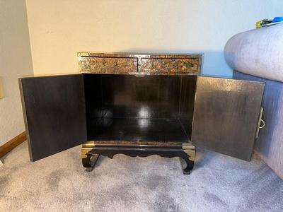 KOREAN LACQUERED END TABLE WITH 2 DRAWERS AND 2 DOOR CABINET