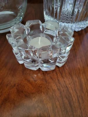 GLASS DECANTER, ICE BUCKET AND VOTIVE CANDLE HOLDER