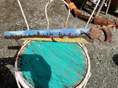 Painted Saw w/Rural Scene