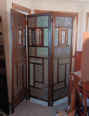 STUNNING WOODEN MIDDLE EASTERN 3 PANEL MASHRABIYA LATTICE FOLDING ROOM SCREEN