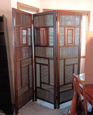 STUNNING WOODEN MIDDLE EASTERN 3 PANEL MASHRABIYA LATTICE FOLDING ROOM SCREEN