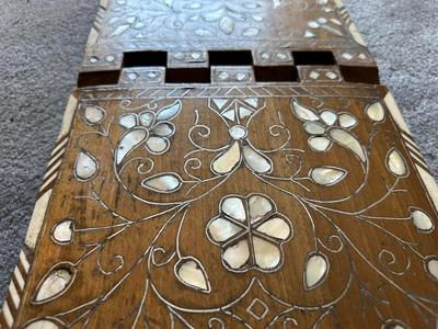 HOLY QURAN STAND WITH INLAID MOTHER OF PEARL AND A WICKER CHEST WITH BRASS HARDWARE