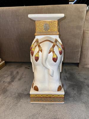 HAND PAINTED, GLAZED ELEPHANTS W/GLASS TOP