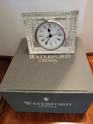 2 CAPIZ SHELL HURRICANES AND A WATERFORD CRYSTAL CLOCK