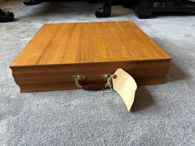 HUGE HANDMADE SOLID NICKEL AND BRONZE FLATWARE SET IN A WOODEN CHEST