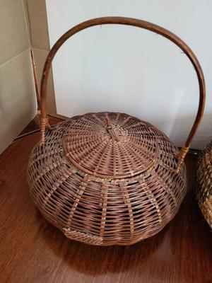 WOVEN COIL AND ASIAN BASKET WITH LID