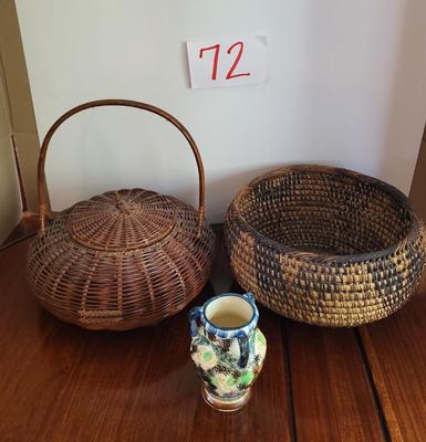 WOVEN COIL AND ASIAN BASKET WITH LID