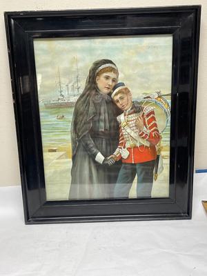 Framed Print Woman in Mourning with young man dressed in military uniform
