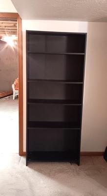 5 TIER BOOKCASE WITH ADJUSTABLE SHELVES & A NARROW BOOKCASE