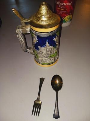 SCHLOSS LEMBECK STEIN AND CHILD'S SILVER PLATE FORK AND SPOON