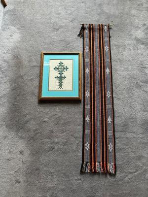 FRAMED ETHIOPIAN CROSS AND A HAND WOVEN SCARF/RUNNER