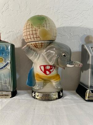 2 RENO AND AN ELEPHANT HOLDING THE WORLD JIM BEAM DECANTERS