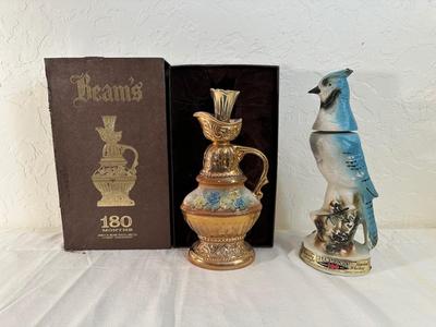 1976 GOLD BEAM DECANTER AND BEAM BLUE JAY