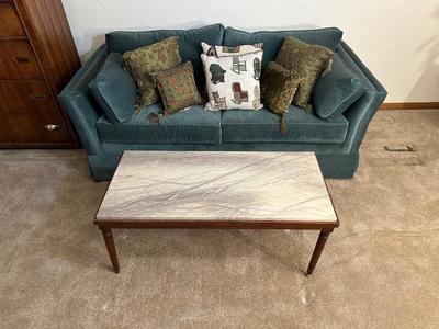 HIDE A BED LOVESEAT AND A SLATE TOP COFFEE TABLE