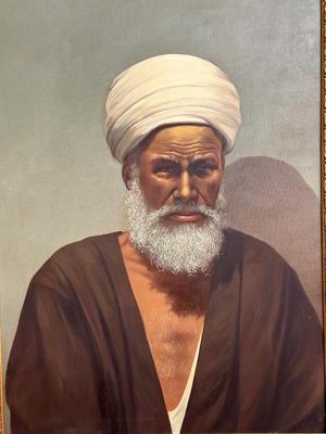 PAINTING OF AN ARAB MAN AND A WALL MIRROR