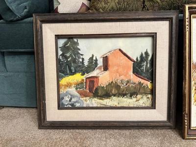 WATERCOLOR BY V MACKEN AND A SIGNED OIL ON CANVAS
