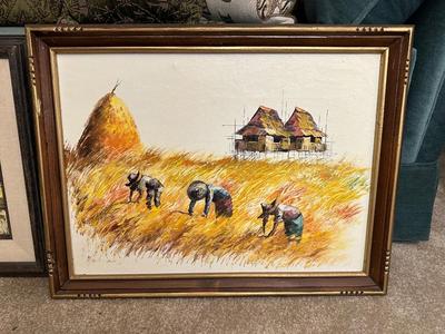 WATERCOLOR BY V MACKEN AND A SIGNED OIL ON CANVAS