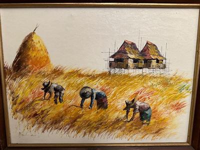 WATERCOLOR BY V MACKEN AND A SIGNED OIL ON CANVAS