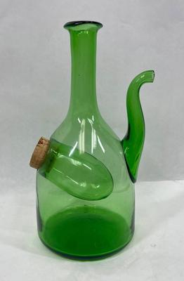 Vintage Hand Blown Green Glass Wine Decanter w/ ice chamber