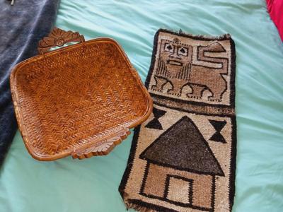 HAND WOVEN ETHIOPIAN LION AND A WOVEN BASKET