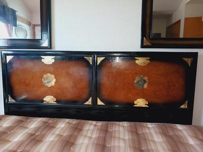 KOREAN TANSU-STYLE CHINOISERIE QUEEN SIZE HEADBOARD AND FRAME