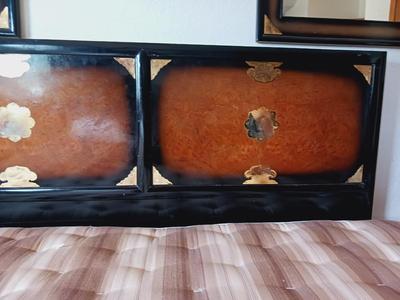 KOREAN TANSU-STYLE CHINOISERIE QUEEN SIZE HEADBOARD AND FRAME