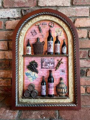 Vintage Wine Bottle Shadow Box Display