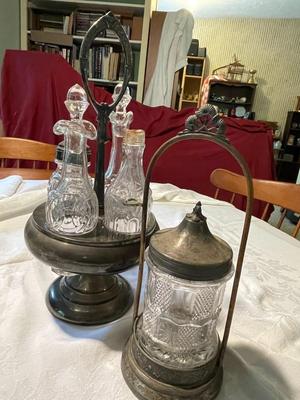 Antique Silver Plate Pickle Castor and Condiments Tray