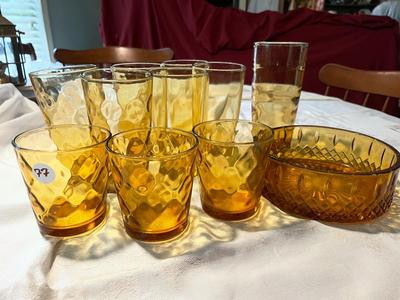 Vintage Set of Hazel Atlas DiamondAmber/Gold Glassware