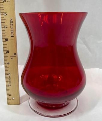 Red Glass Candle Holder with Clear Glass Base