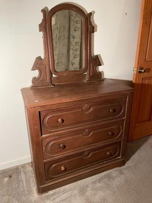Antique Eastlake-Styled Three Drawer Dresser with Swivel Mirror