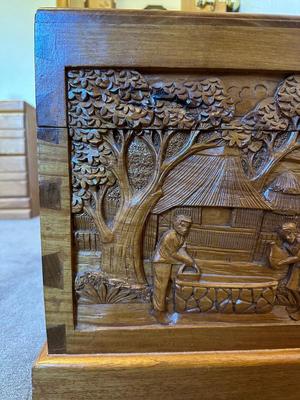 DETAILED HAND CARVED WOODEN CHEST