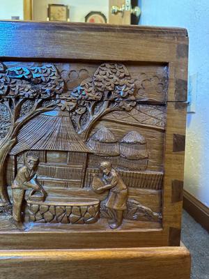 DETAILED HAND CARVED WOODEN CHEST