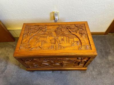 DETAILED HAND CARVED WOODEN CHEST