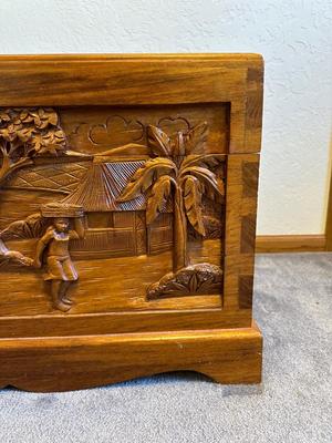 DETAILED HAND CARVED WOODEN CHEST