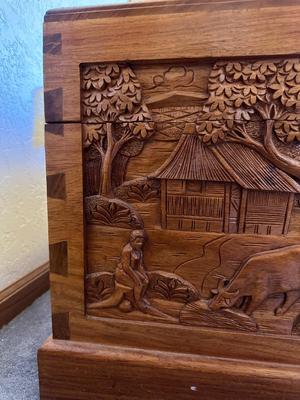 DETAILED HAND CARVED WOODEN CHEST