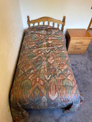 THE ORMAN GRUBB SOLID OAK NIGHT STAND AND A COMPLETE TWIN BED
