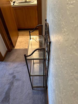 FOLDING METAL SHELF WITH GLASS SHELVES