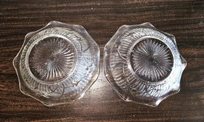 Two Small Midcentury Ruffled Edged Etched Glass Dishes