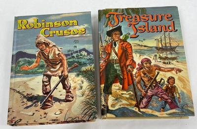 Vintage Children's books hardcover Robinson Crusoe & Treasure Island