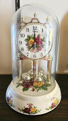 1990s Mid-Size Ceramic Floral Anniversary Clock by Timex